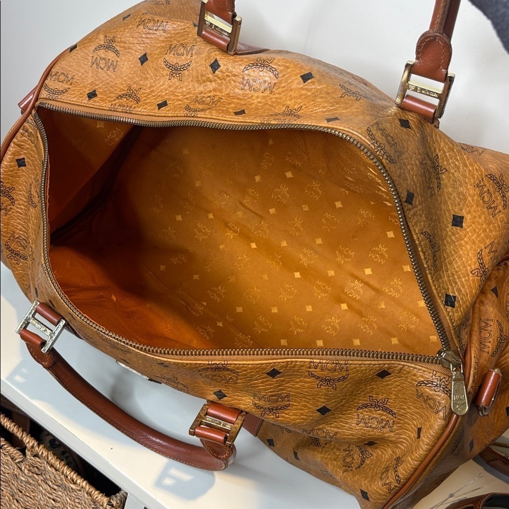 MCM Cognac Visetos Vintage Travel Top Handle Detachable Strap Duffel Bag 21” L - Picture 17 of 17